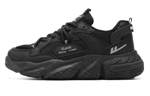 Warrior Return to the Year of the Horse Limited Edition Autumn and Winter Sports Shoes Thick Sole Black Warrior Retro Distressed Velvet Low-top Dad Shoes Same Style for Men and Women