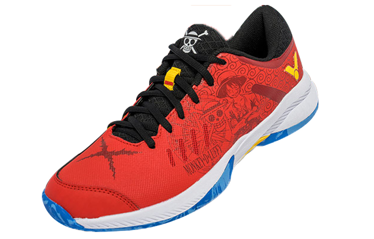 One Piece x VICTOR Fabric Stable Slip Resistant Cushioning Low top Badminton Shoes Unisex Red