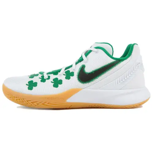Nike Flytrap 2 Kyrie Irving Clover Round Toe Lace Fabric Synthetic Leather Shock Absorbing Anti-Slip Wrapping Low Top Practical Basketball Shoes Men's White Green Foreign Version
