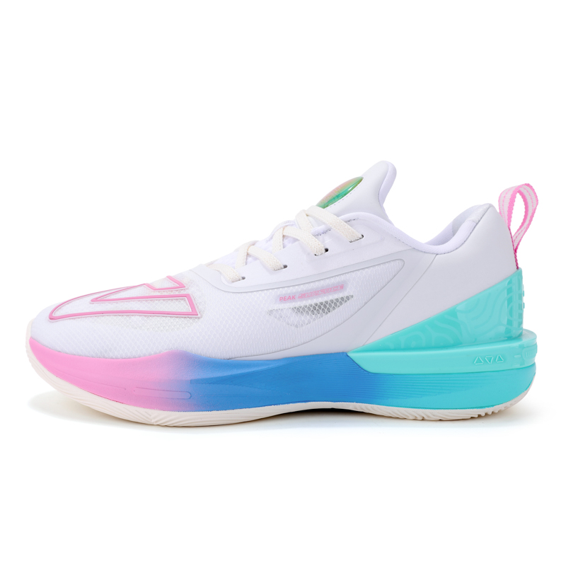 PEAK Basketball Shoes Unisex Low Top White/Aqua Green/Rose Red