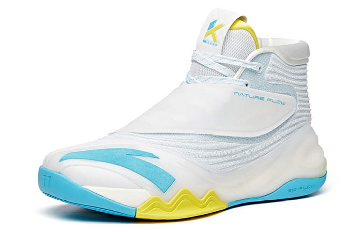 Anta KT6 KT Textile, Synthetic Leather Abrasion Resistant Breathable High top Basketball Shoes Men’s White Blue Yellow