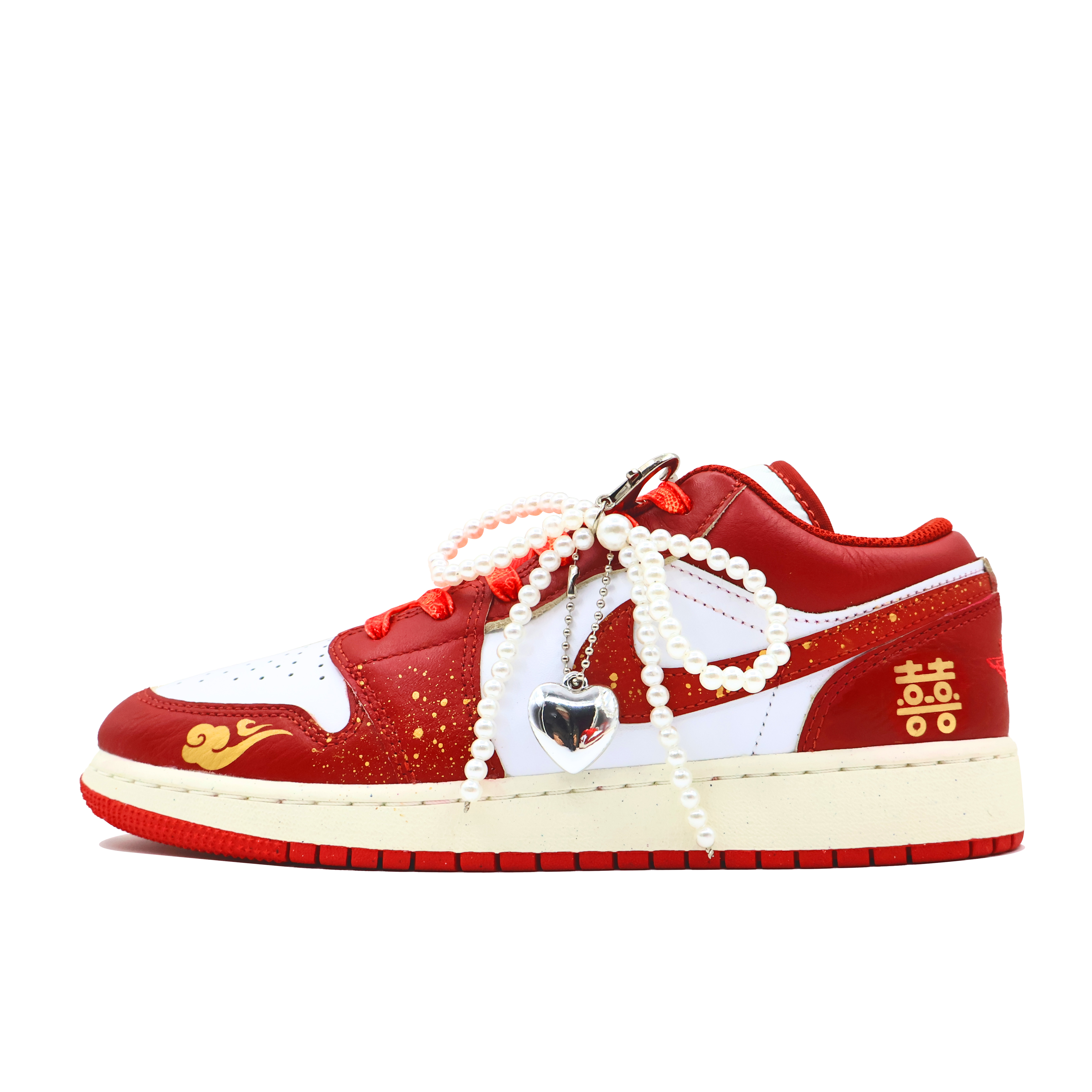 Jordan Air Jordan 1 Married In Harmony Leather Cushioning, Wear Resistant Low top Vintage Basketball Shoes GS Gold Red