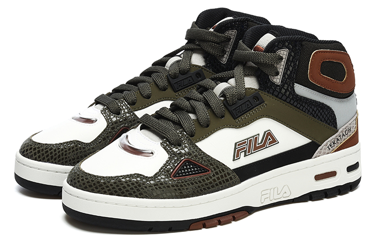 FILA FUSION Teratach Vintage Basketball Shoes Men’s Mid Top Night Olive/Bright White/Black/Brown