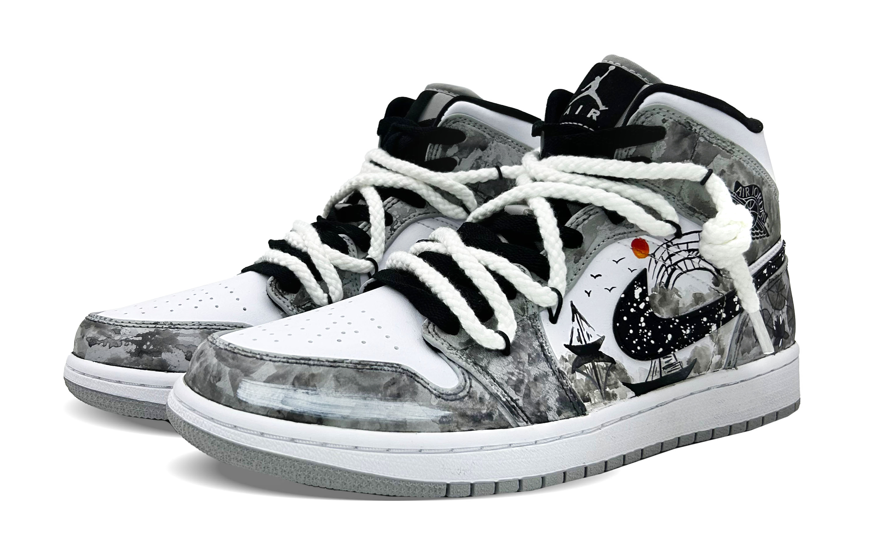 Jordan Air Jordan 1 Cushioning Mid top Vintage Basketball Shoes Men’s Black White