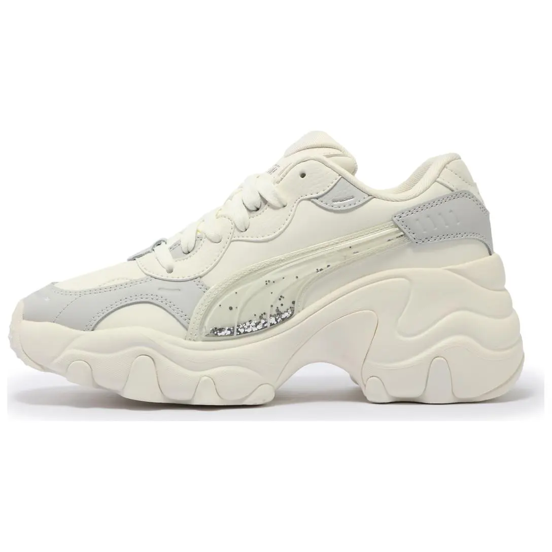 PUMA Pulsar Wedge Abrasion Resistant Low top Chunky Sneakers Women's White Gray Silver