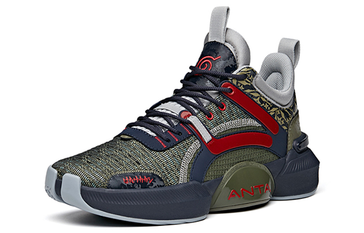 ANTA Basketball Shoes Men’s Low Top Olive Green/Dark Blue/Red