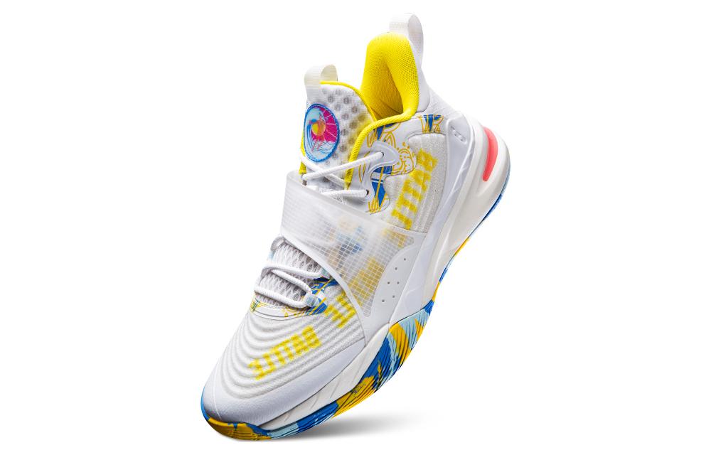 QIAODAN Ice Blade White Whale Cushioning Abrasion Resistant Breathable Mid top Basketball Shoes Men’s White Frozen Blue
