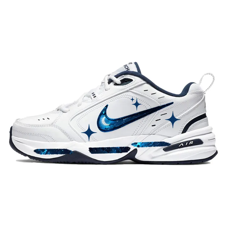 Nike Air Monarch 4 Dark Blue, Aqua Starry Sky Cushioning Slip Resistant Low top Chunky Sneakers Unisex White