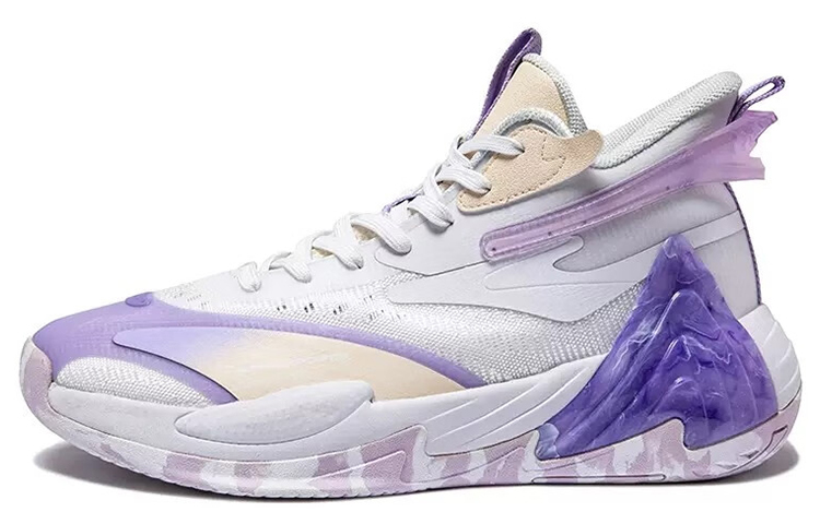 Erke Abrasion Resistant Slip Resistant Mid top Performance Basketball Shoes Men’s Hong White Purple