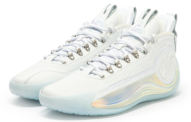 361° AG4 Lux Silver Ice Blade Cushioning Slip Resistant Abrasion Resistant Mid top Basketball Shoes Men’s White Blue
