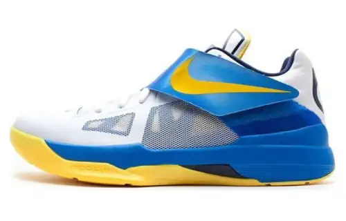 Nike KD 4 Comfortable Cushioning Low top Basketball Shoes Men's White Blue Yellow