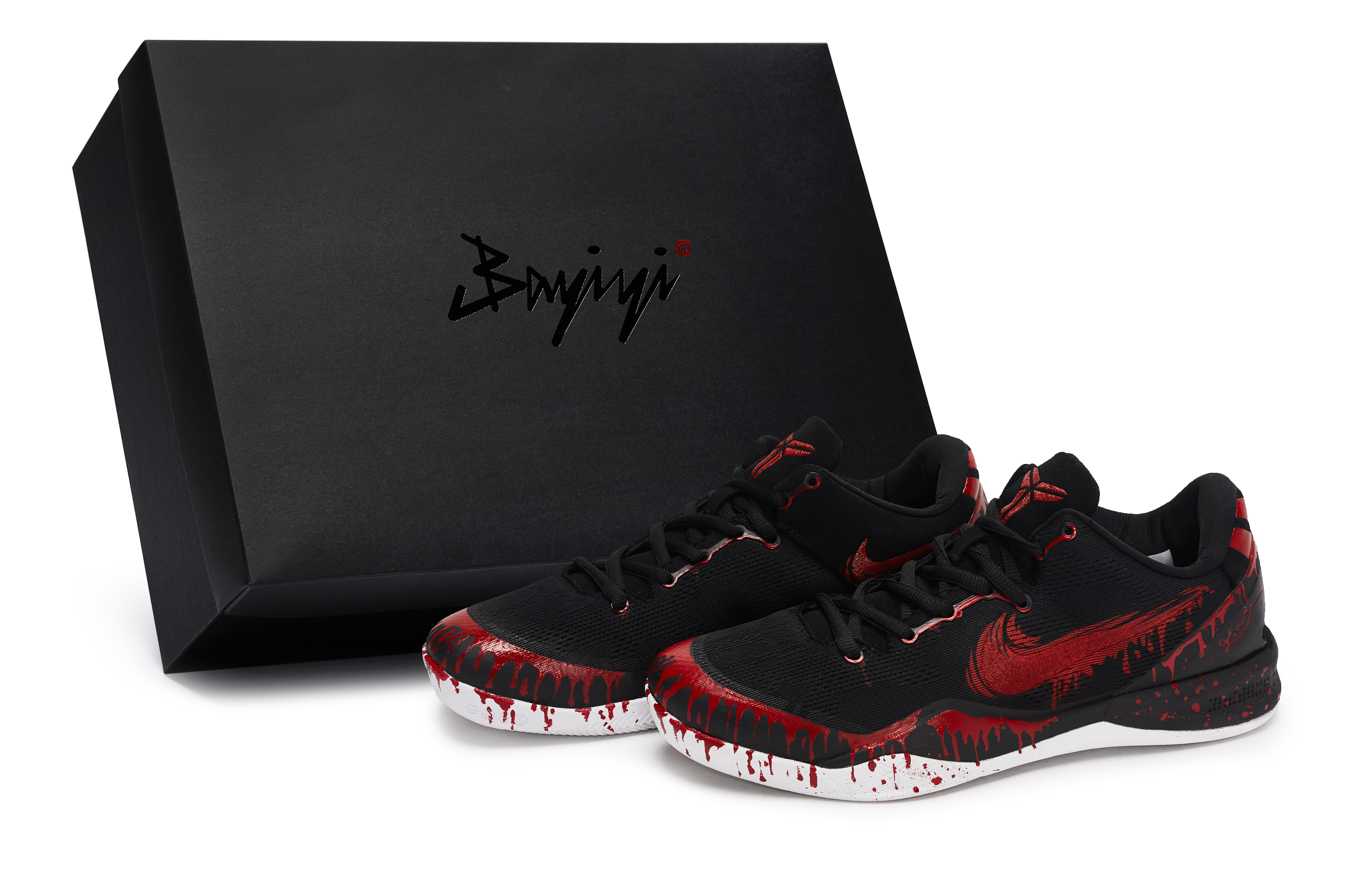 Nike Kobe 8 811 Manufacturing, Black Peak Red Flame, Special Shoe Box Low top Basketball Shoes Unisex Black White Red