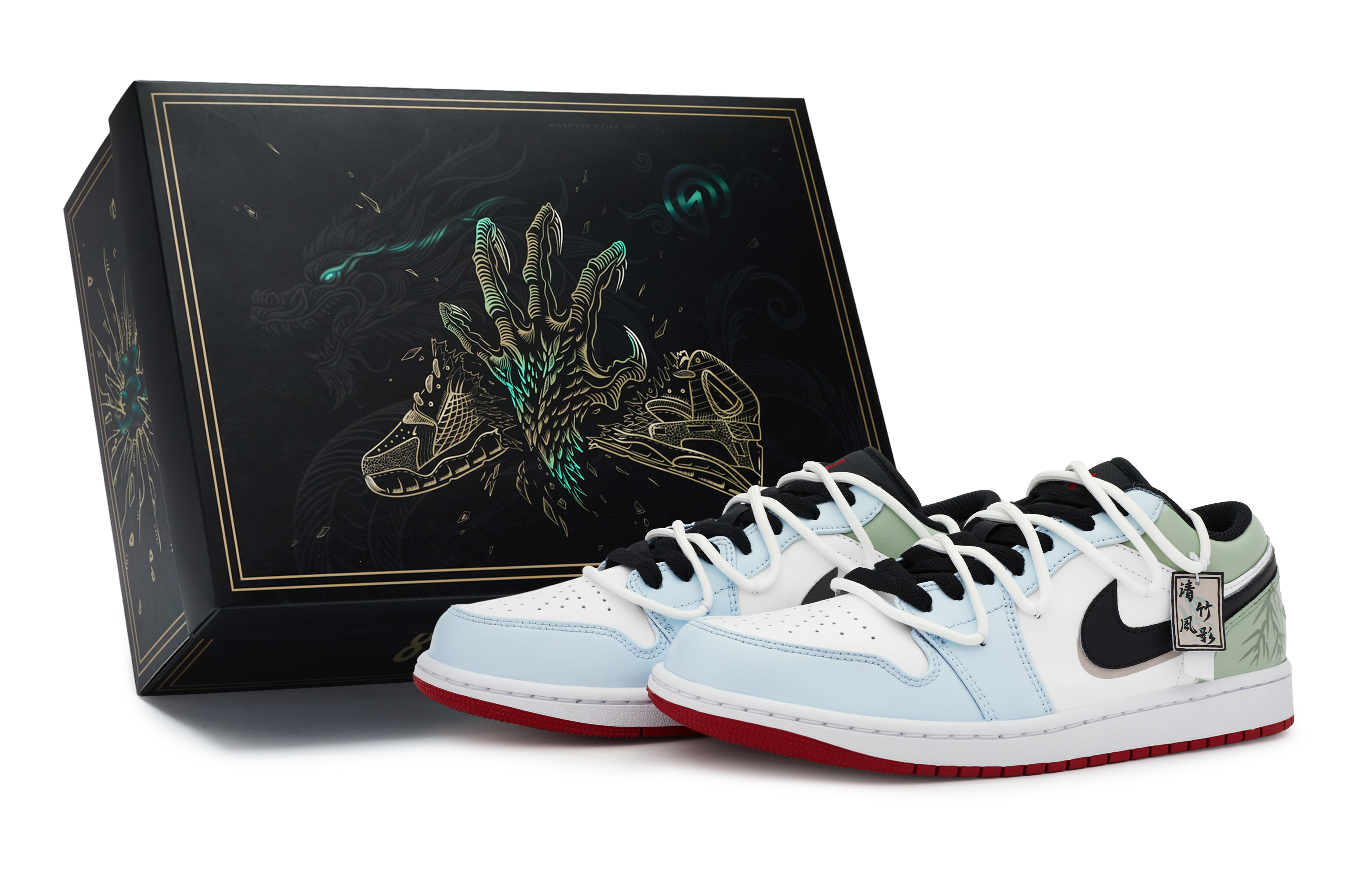 Jordan Air Jordan 1 811 Manufacturing, Breeze Bamboo Shadow Green, Special Shoe Box Low top Vintage Basketball Shoes GS