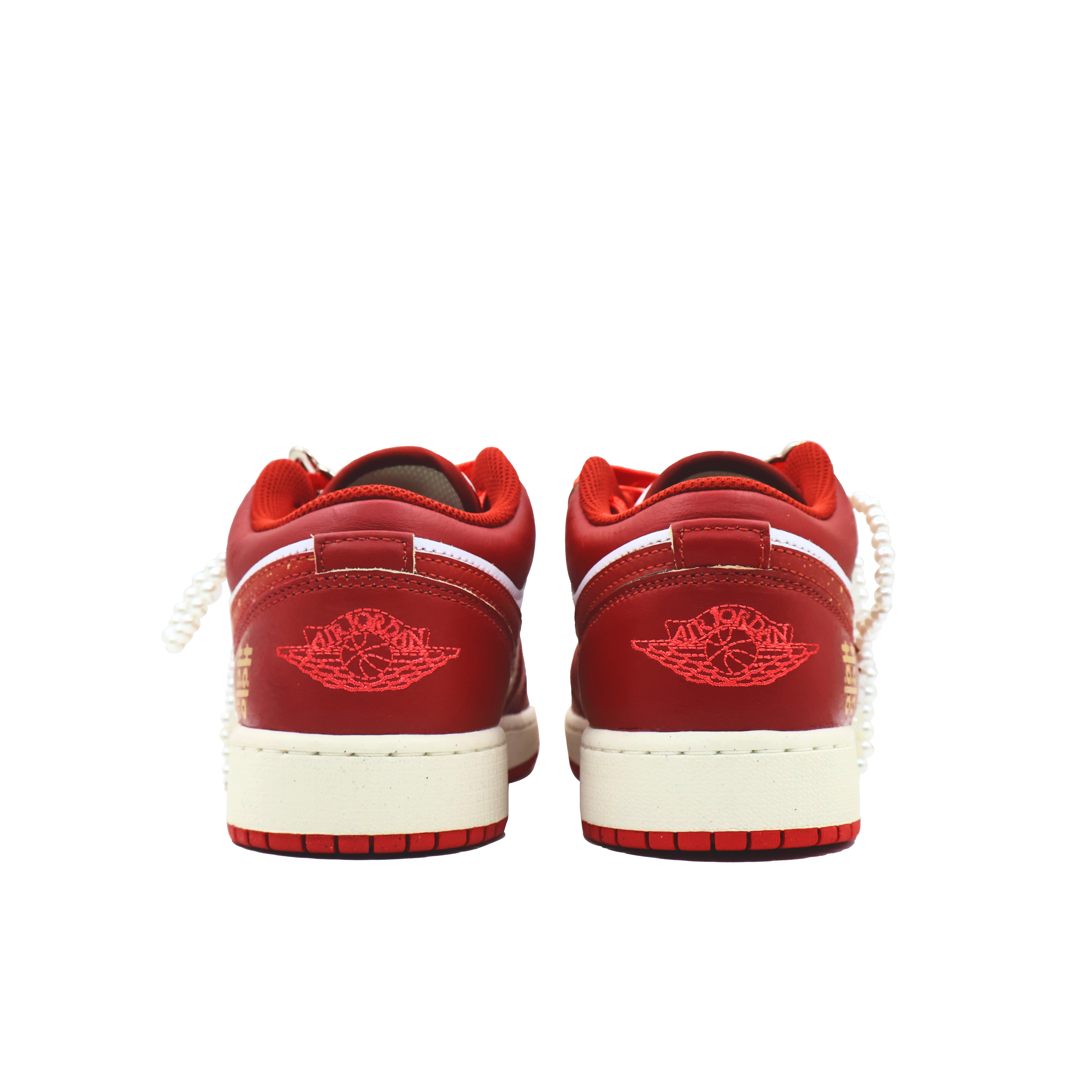 Jordan Air Jordan 1 Married In Harmony Leather Cushioning, Wear Resistant Low top Vintage Basketball Shoes GS Gold Red