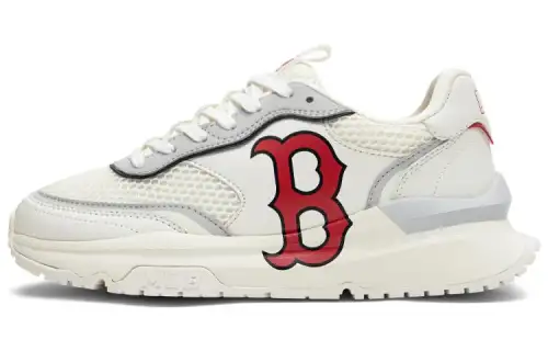 MLB Chunky Runner Boston Red Sox Slip Resistant Abrasion Resistant Low top Chunky Sneakers, Double Layer Unisex Ivory