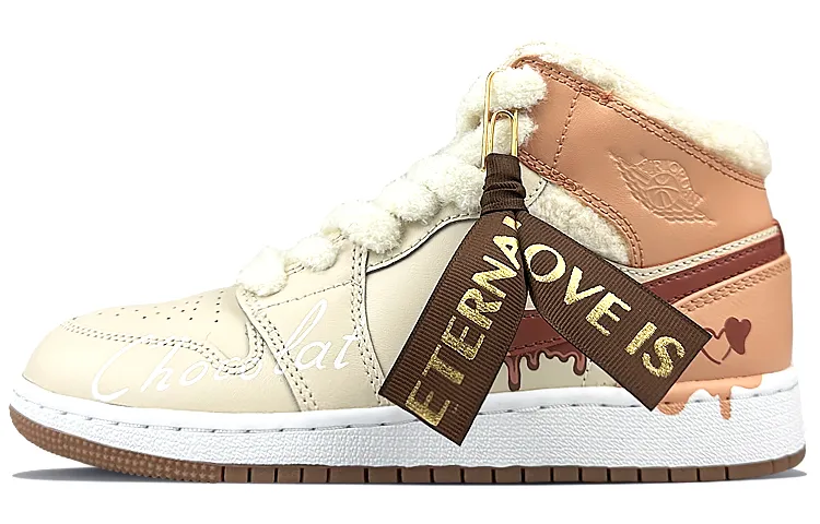 Jordan Air Jordan 1 Mid top Vintage Basketball Shoes GS Beige Coffee