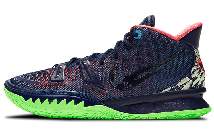 Nike Kyrie 7 EP \"ANIME\" round toe lace-up mid-top Air Zoom practical basketball shoes for men and women, blue, red and green, domestic version