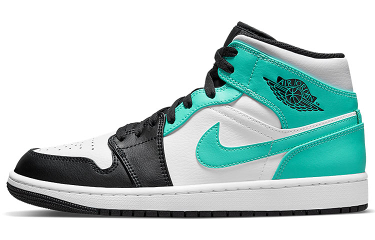 Jordan Air Jordan 1 mid \"island green\" Comfortable and versatile high-top retro basketball shoes men's green black and white