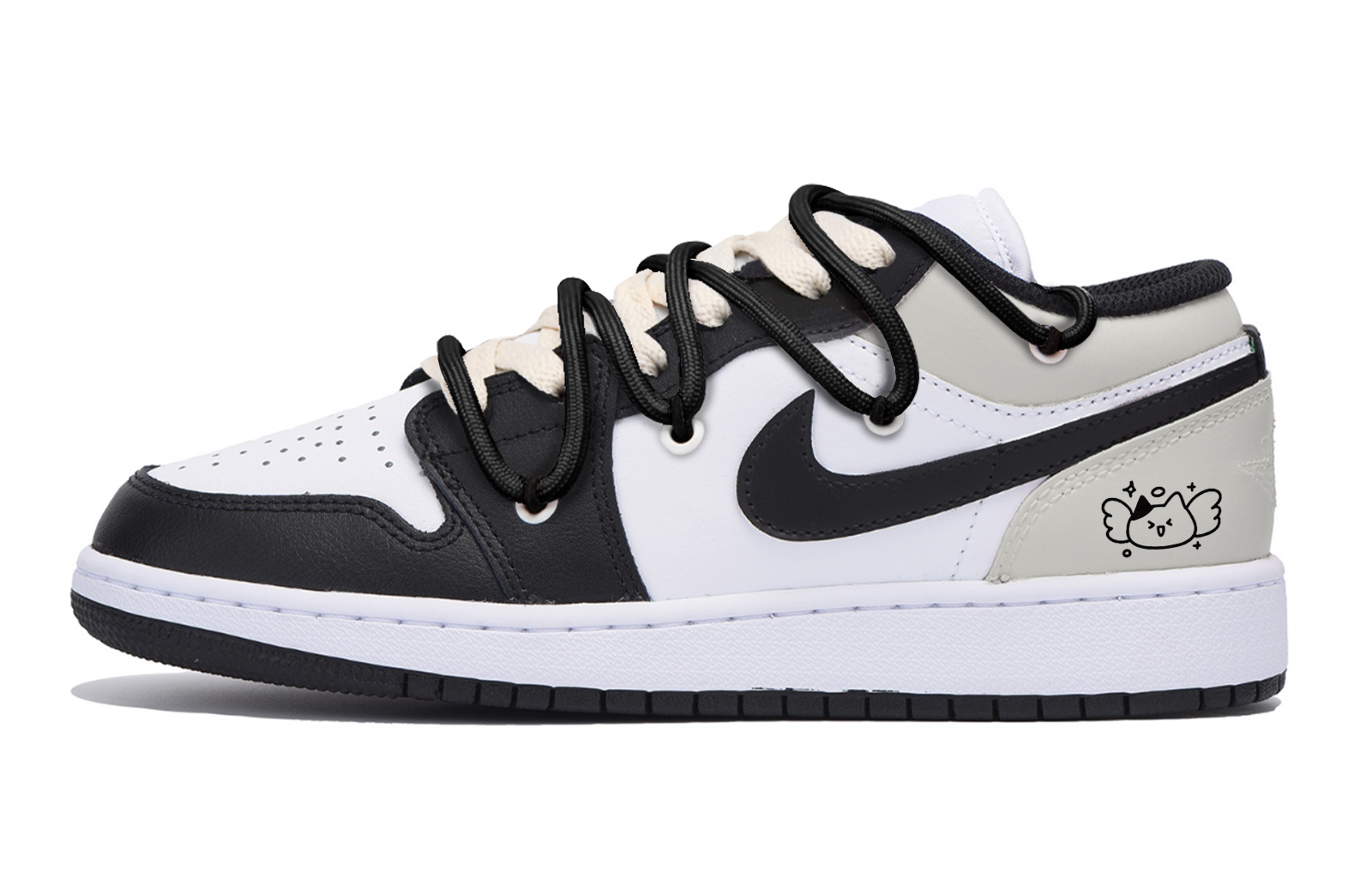 Jordan Air Jordan 1 Puppy Fragment Slip Resistant Abrasion Resistant Low top Vintage Basketball Shoes Men's Black Gray