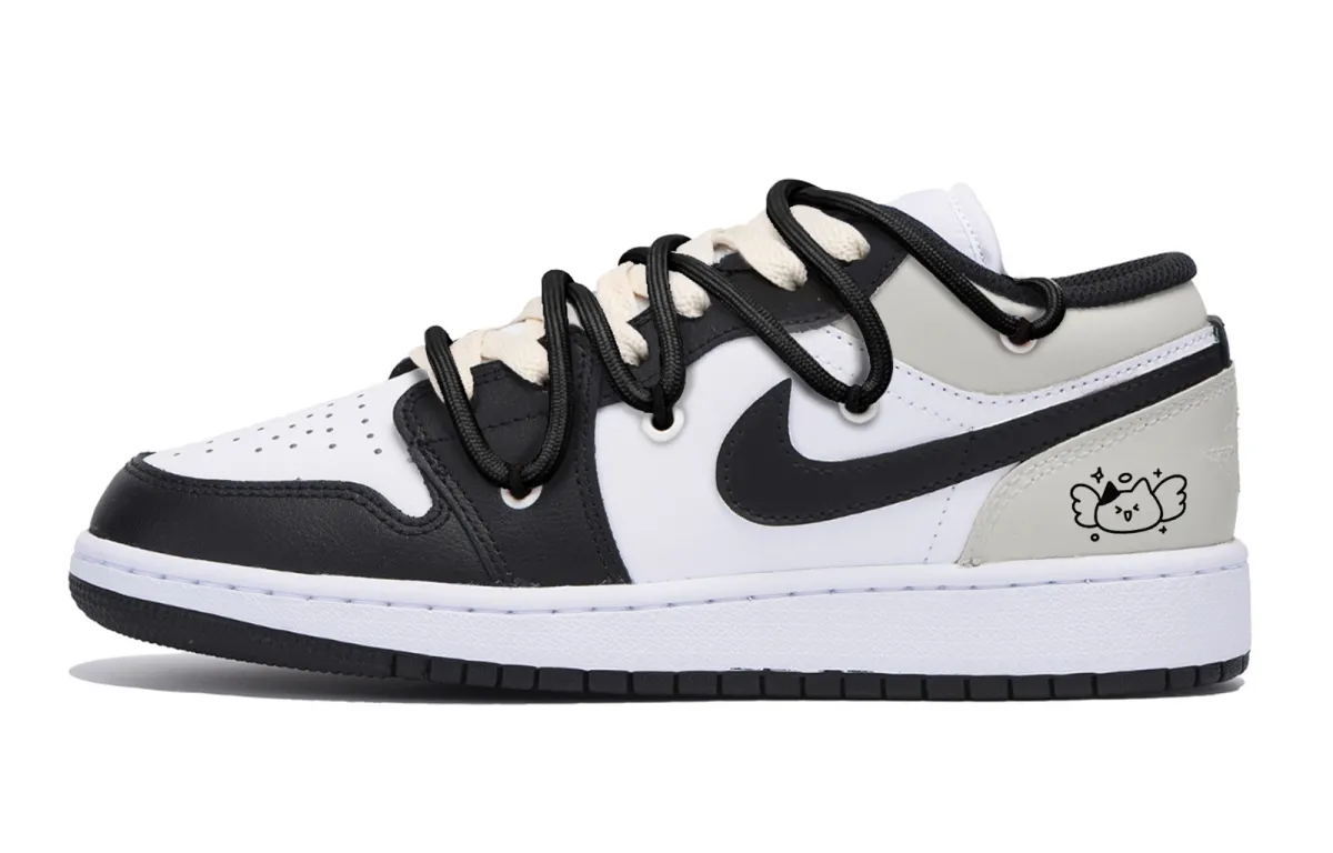 Jordan Air Jordan 1 Puppy Fragment Slip Resistant Abrasion Resistant Low top Vintage Basketball Shoes Men's Black Gray