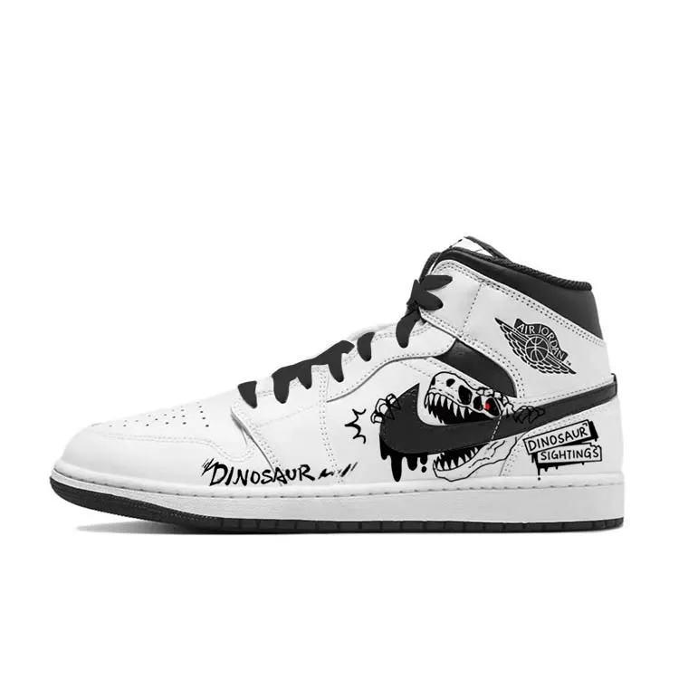 Jordan Air Jordan 1 Slip Resistant Mid top Vintage Basketball Shoes Men's White Black