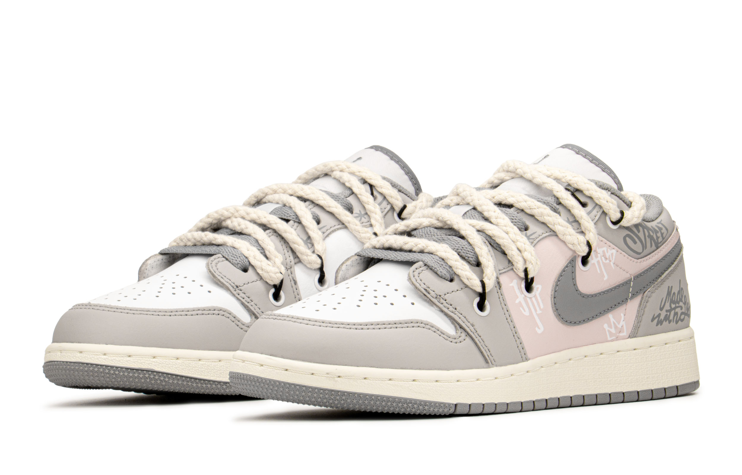 Jordan Air Jordan 1 Low top Vintage Basketball Shoes GS Mist Gray Smoke Pink