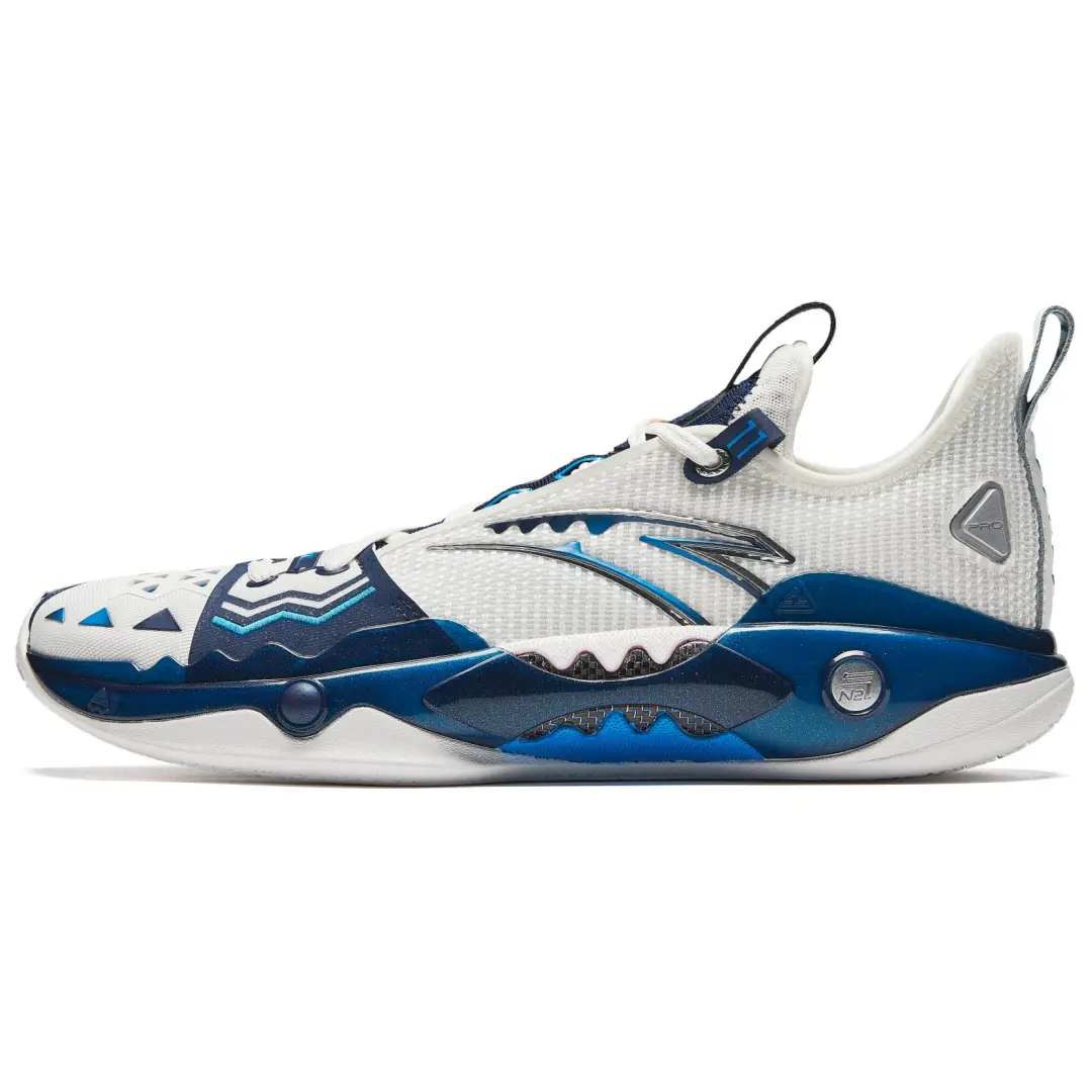 Anta Shock Wave 5 Pro Textile, TPU Cushioning, Wear Resistant Low top Basketball Shoes Men's White Blue