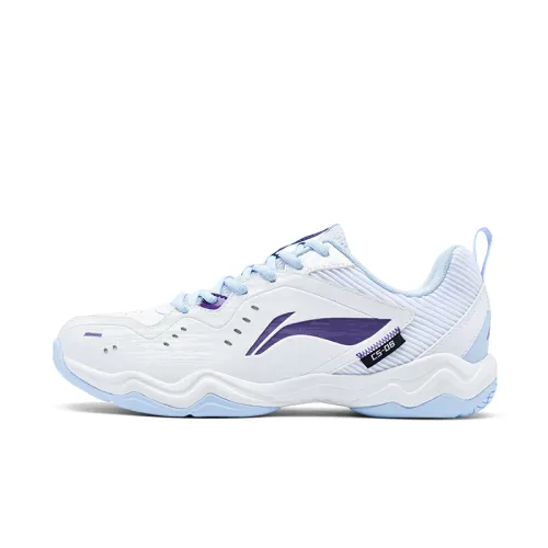 Li Ning Textile, Synthetic Leather Cushioning Low top Badminton Shoes Unisex White Blue Purple