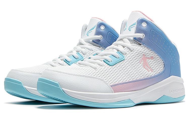 QIAODAN Slip Resistant And Breathable Slip Resistant And Breathable High top Basketball Shoes Men’s White Blue