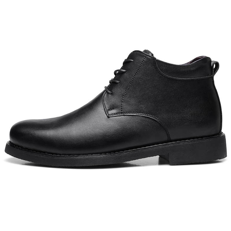 Qiangren 3515 Winter Warm Wool Genuine Leather Business High Top Men's Cotton Shoes Anti-Slip Formal Leather Shoes Men's Black