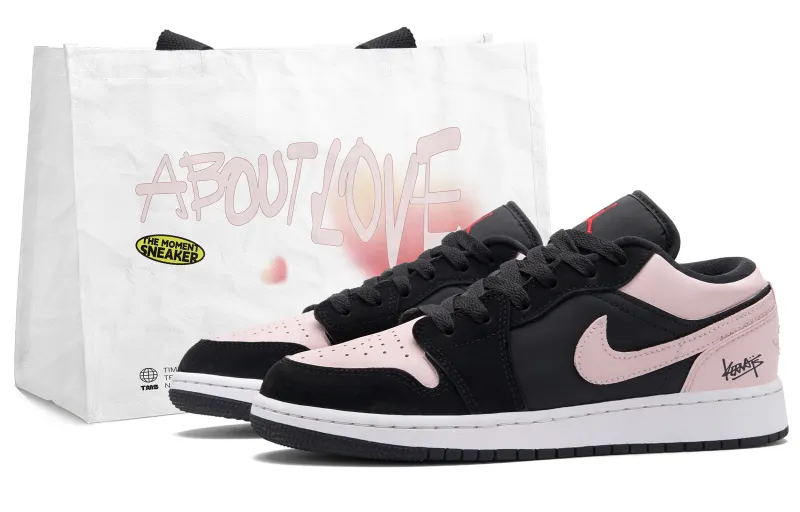 Jordan Air Jordan 1 Berry Velvet Low top Vintage Basketball Shoes Unisex Black Pink