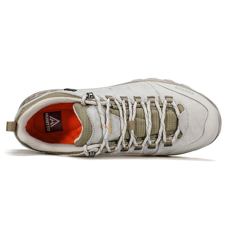 HUMTTO Pigskin Cushioning Slip Resistant Low top Hiking Shoes Men’s Beige Gray