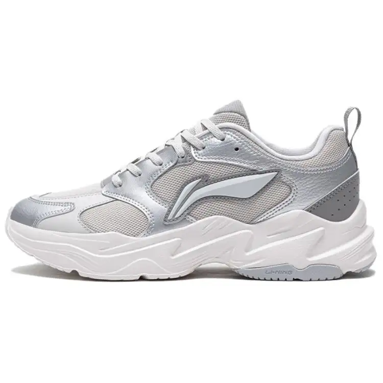 Li Ning Pulse Cushioning Slip Resistant Height Increasing Low top Chunky Sneakers Men's Silver Gray