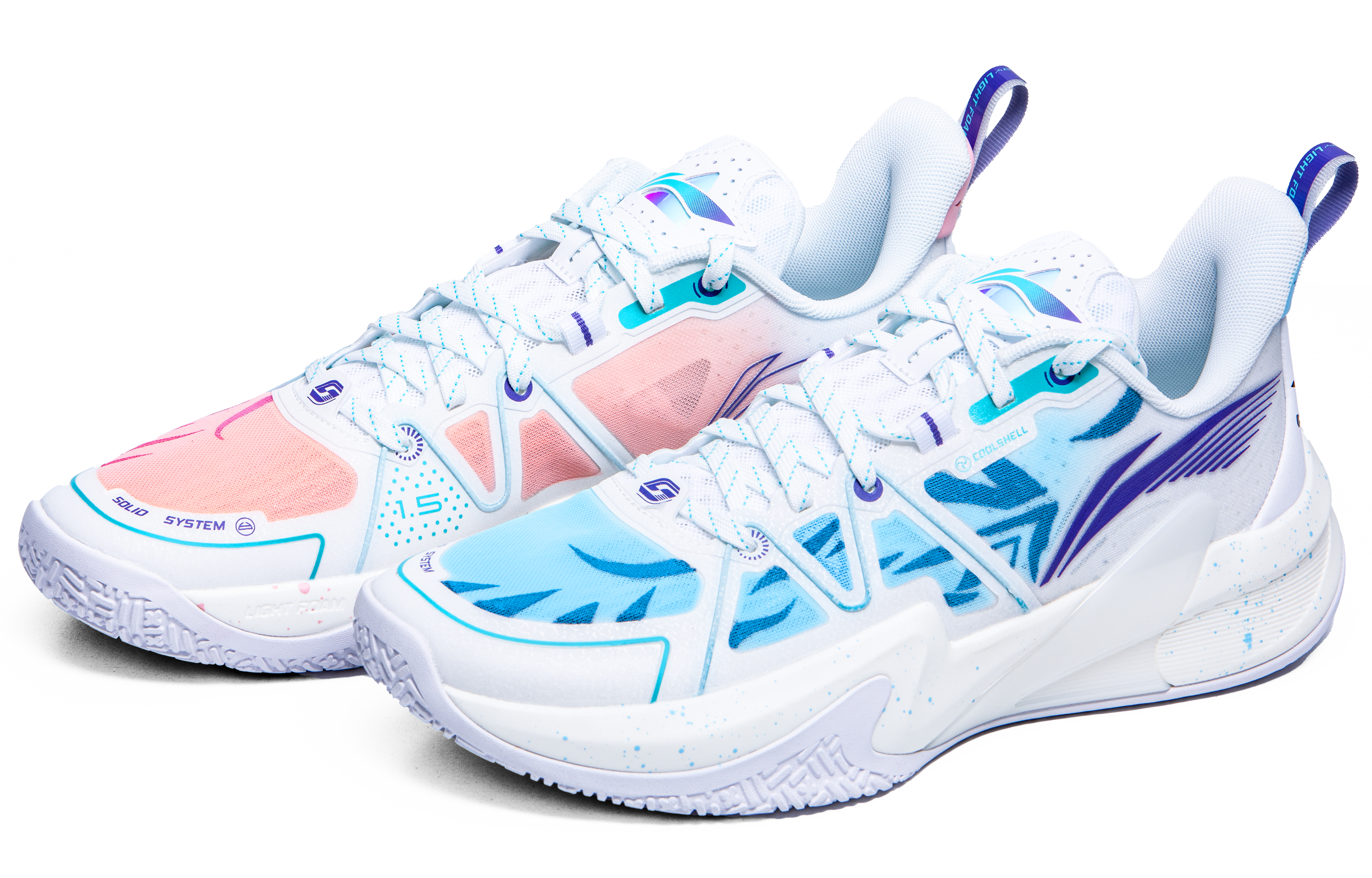 Li Ning Speed 1.5 Star Transformation Cushioning, Wear Resistant Low top Basketball Shoes Men’s White Blue Pink