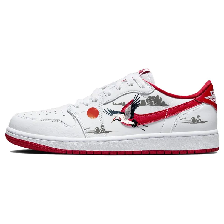 Jordan Air Jordan 1 Slip Resistant Abrasion Resistant Low top Vintage Basketball Shoes Unisex White Red