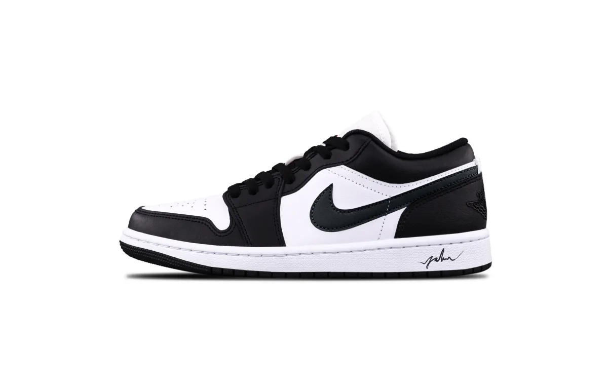 Jordan Air Jordan 1 Black Panda Leather Low top Vintage Basketball Shoes Unisex Black, White