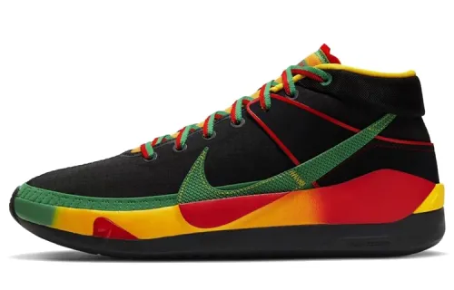 Nike KD 13 Rasta shock-absorbing, anti-slip and wear-resistant, middle-top practical basketball shoes, same style as men and women, black, yellow and green, foreign version