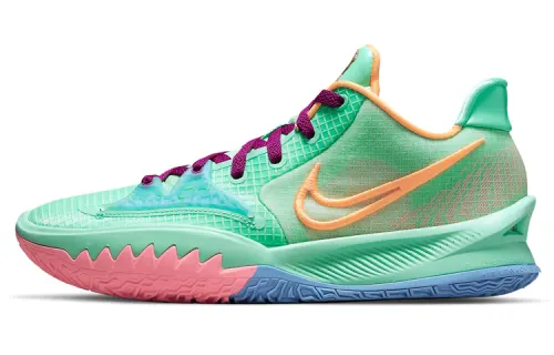 Nike Kyrie Low 4 Keep Sue Fresh Irving 4 Round-head lace-up fabric synthetic leather shock-absorbing and anti-slip wear-resistant wrapping support Low top Basketball shoes Men's green and orange powder Foreign version