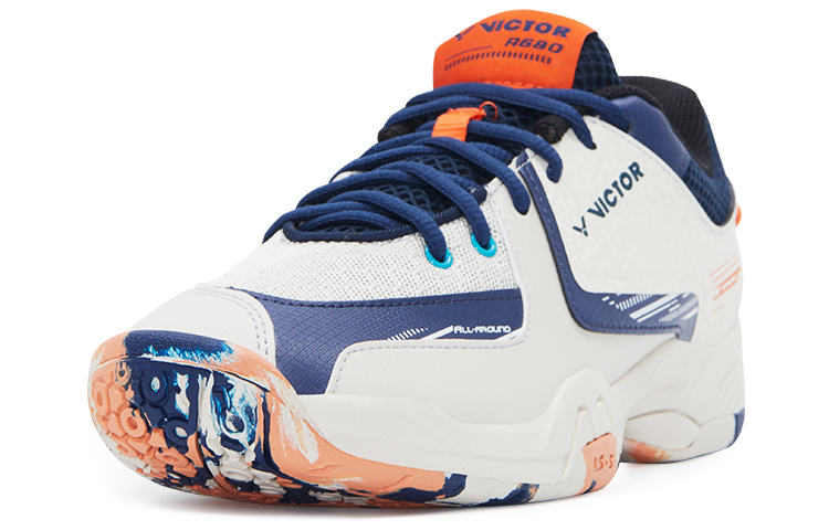 VICTOR Slip Resistant Abrasion Resistant Low top Badminton Shoes Unisex Khaki Navy Blue