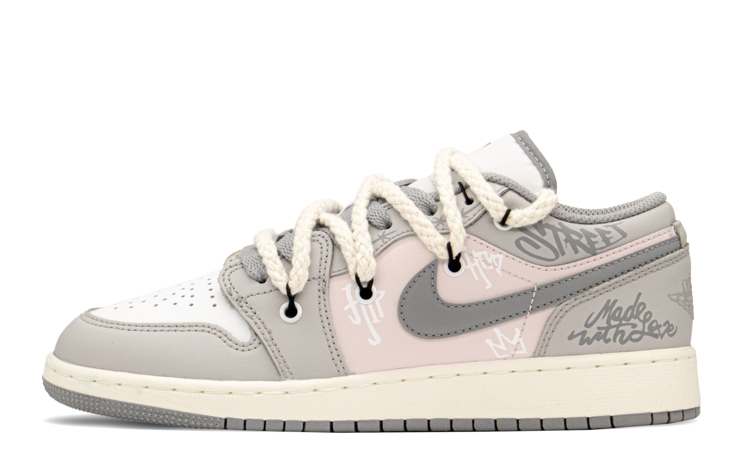 Jordan Air Jordan 1 Low top Vintage Basketball Shoes GS Mist Gray Smoke Pink