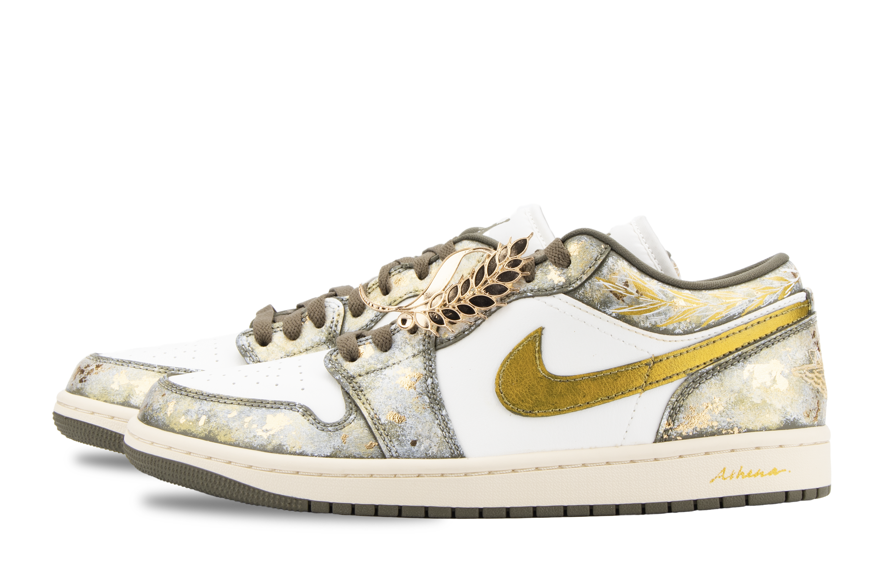 Jordan Air Jordan 1 Athena Abrasion Resistant Low top Vintage Basketball Shoes Unisex White Green Gold
