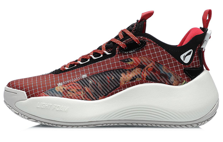 Li Ning BD5 Street Sole Slip Resistant Cushioning Low top Basketball Shoes Women’s Chinese Paintings Red