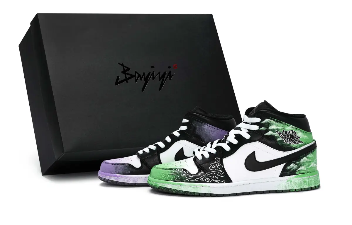 Jordan Air Jordan 1 811 Manufacturing, Clouds And Glow Green Purple, Special Shoe Box Abrasion Resistant Slip Resistant