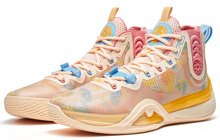 XTEP Royal Wind Generation Cushioning Slip Resistant Abrasion Resistant High top Basketball Shoes Men’s Orange Pink