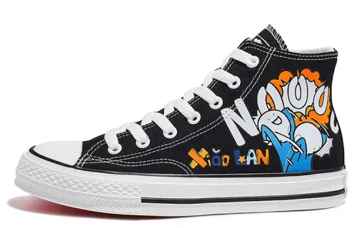 Xiaolan and his friends × Renben joint model comic emoticon print cute high-top canvas shoes women's black