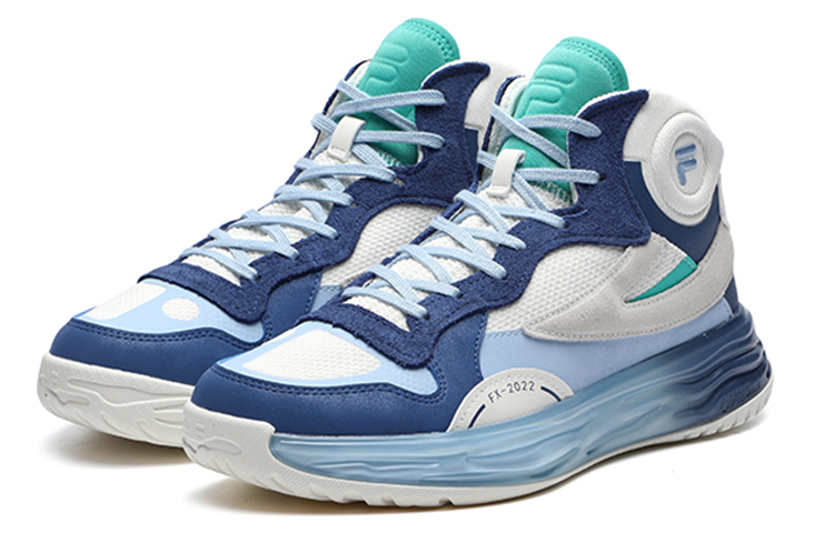 FILA FUSION FX 22 Textile, Synthetic Leather, Split Suede Mid top Vintage Basketball Shoes Women’s White Blue