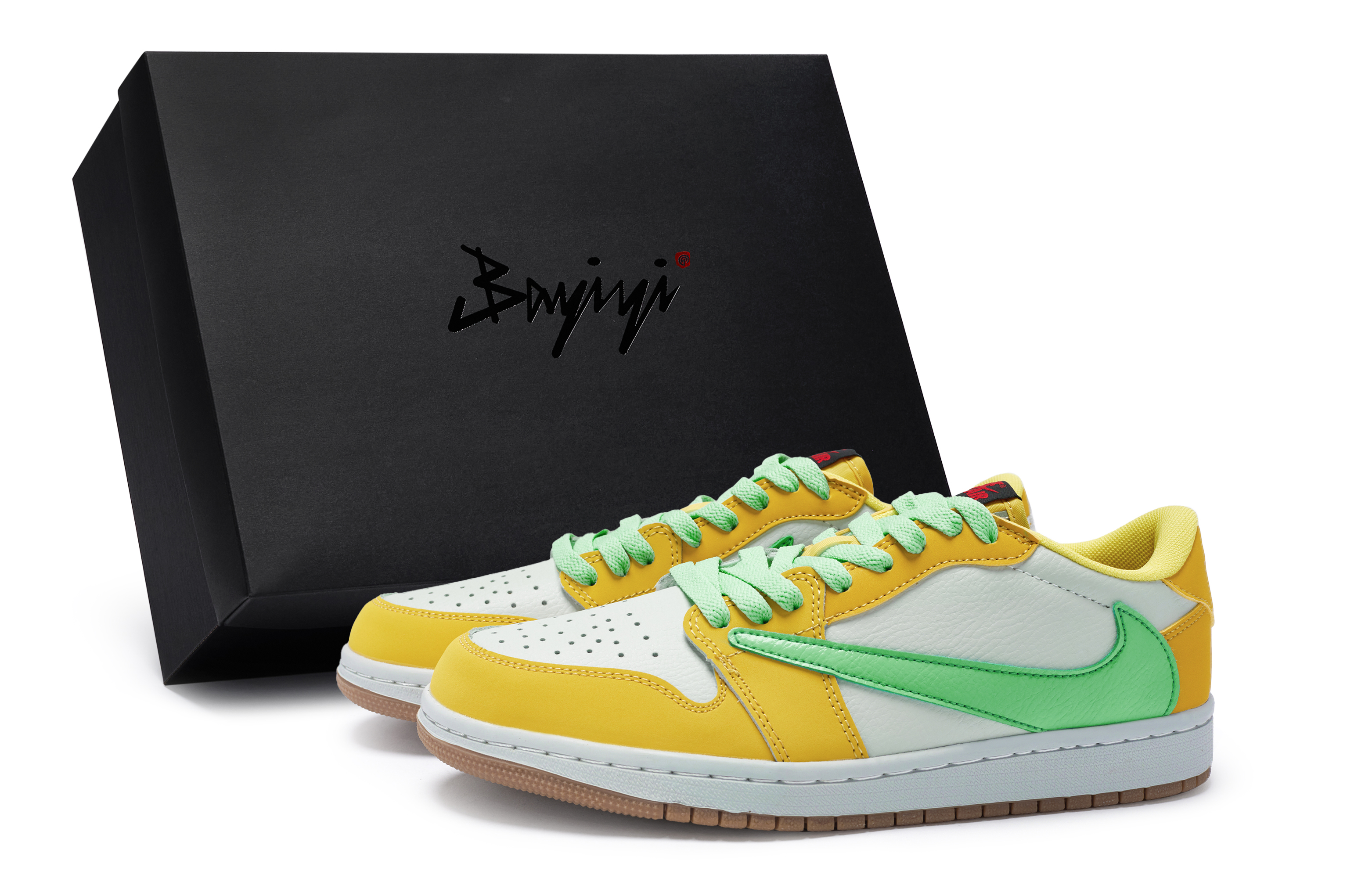 Travis Scott x Jordan Air Jordan 1 Low top Vintage Basketball Shoes Women's White Yellow Cyan