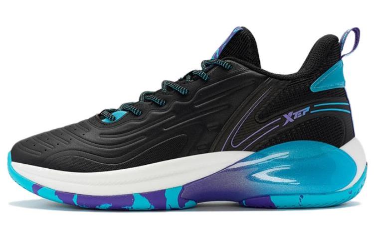 XTEP Comfortable Cushioning Slip Resistant Abrasion Resistant Low top Basketball Shoes Men’s Black Blue