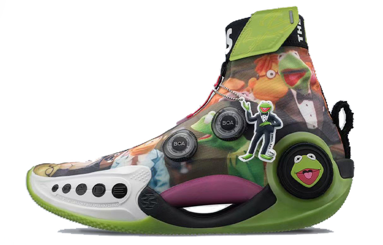 The Muppets x LiNing Li Ning WOW 9 comfortable and versatile fabric synthetic leather TPU shock-absorbing anti-slip wear-resistant wrapping support high-top basketball shoes men's color