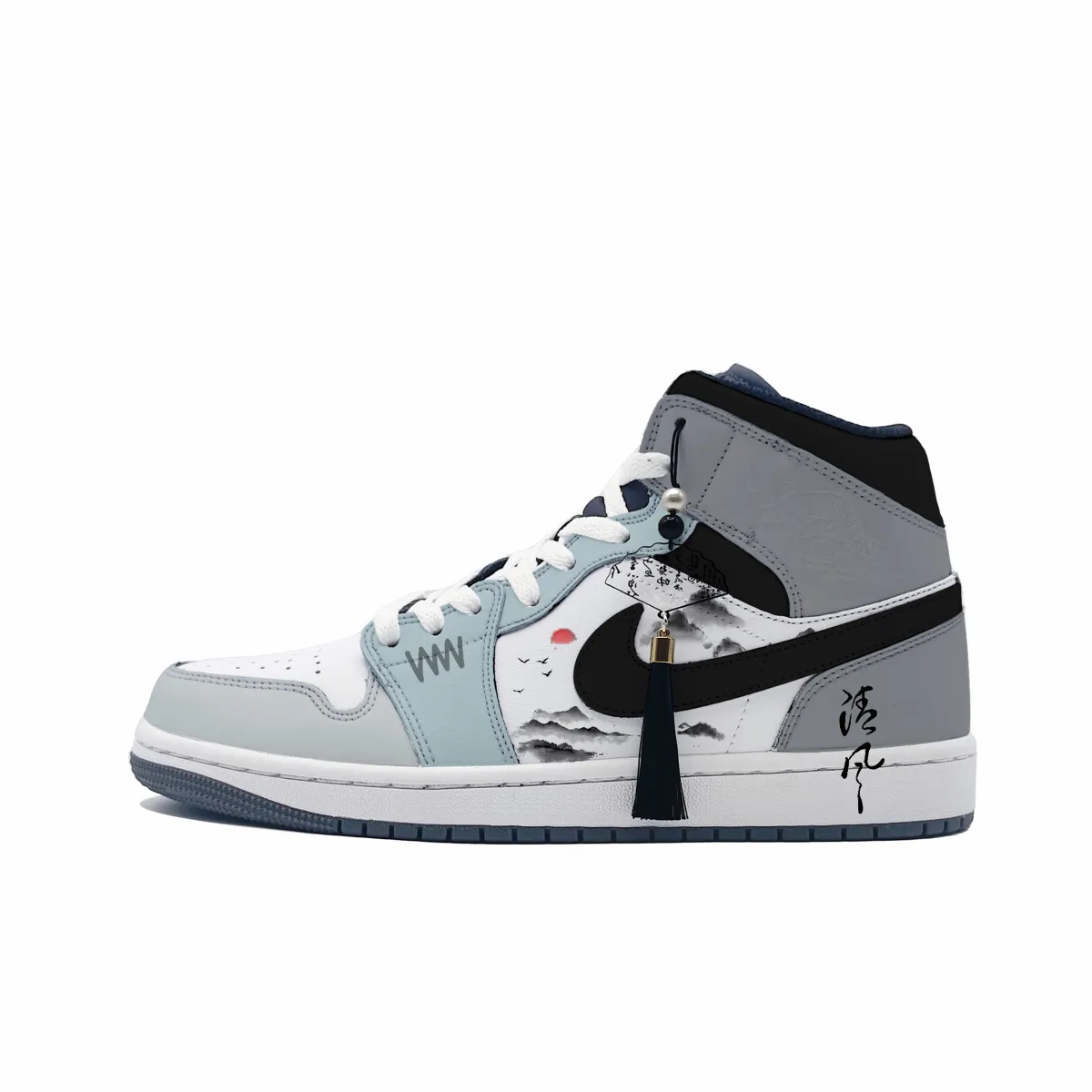 Jordan Air Jordan 1 Sloping Sunlight, Fading Breeze Abrasion Resistant Mid top Vintage Basketball Shoes Unisex Gray